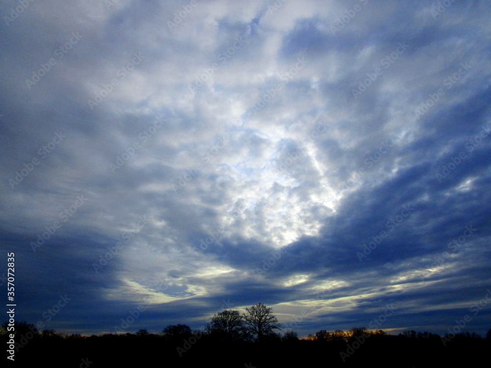 blue sky with storm clouds over the head