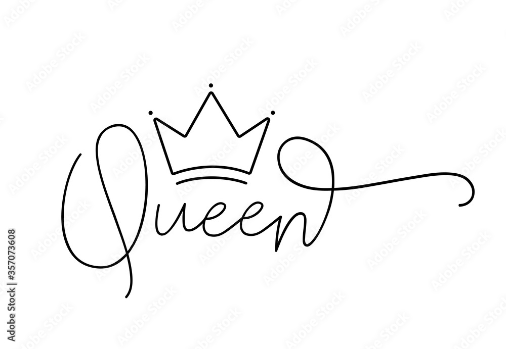 QUEEN Lettering Typography Script Text With Crown For Poster Vector 