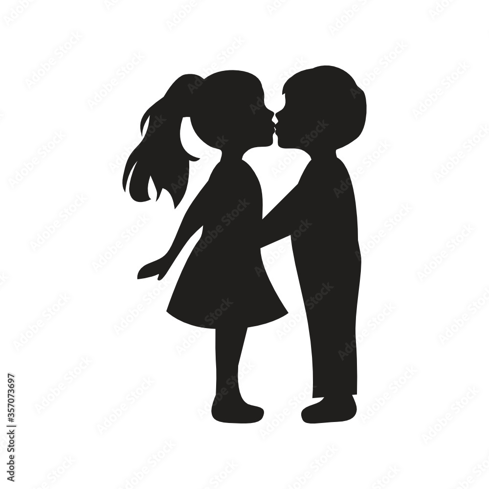 Cute kids kissing, vector