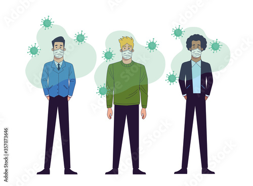 young interracial men wearing medical masks characters