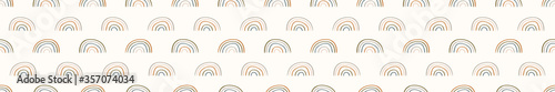 Seamless background rainbow banner. Gender neutral baby border pattern. Simple whimsical minimal earthy 2 tone color. Kids nursery edging or boho nature fashion ribbon trim.