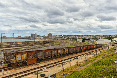 Port Elizabeth Coastline with Train Wagons at the Background, Eastern Cape, South Africa