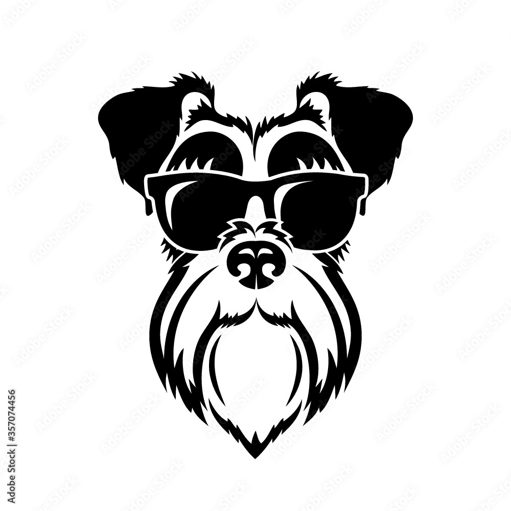 black and white schnauzer dog wearing sunglasses vector illustration