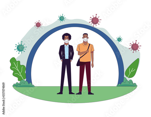 young interracial men wearing medical masks characters