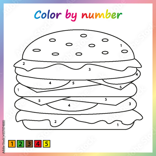 Worksheet for education. painting page, color by numbers.  Game for preschool kids.