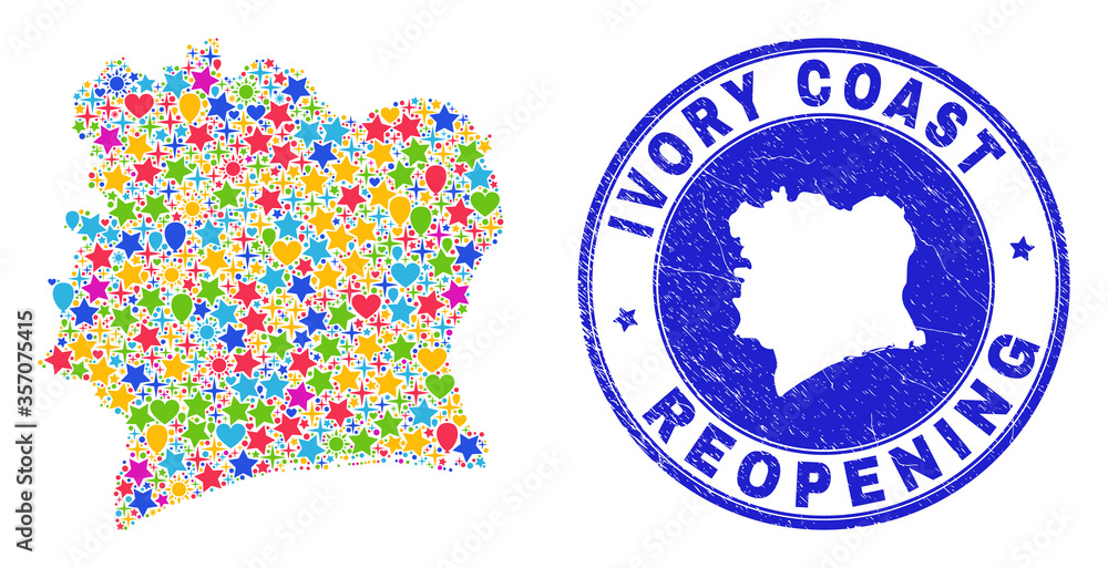 Celebrating Ivory Coast map collage and reopening rubber watermark ...