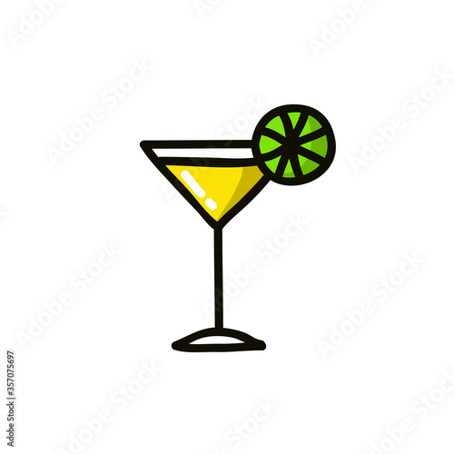 cocktail doodle icon color, vector color illustration