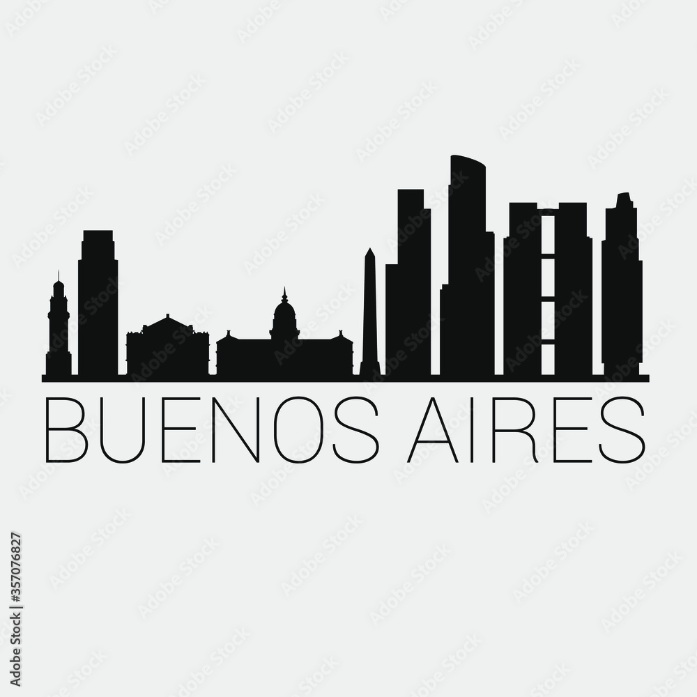 Buenos Aires Argentina. The Skyline in Silhouette of City. Black Design Vector. The Famous and Tourist Monuments. The Buildings Tour in Landmark.