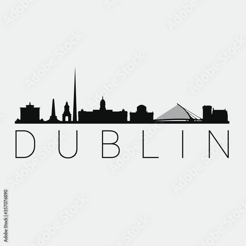 Dublin, Ireland. The Skyline in Silhouette of City. Black Design Vector. The Famous and Tourist Monuments. The Buildings Tour in Landmark.