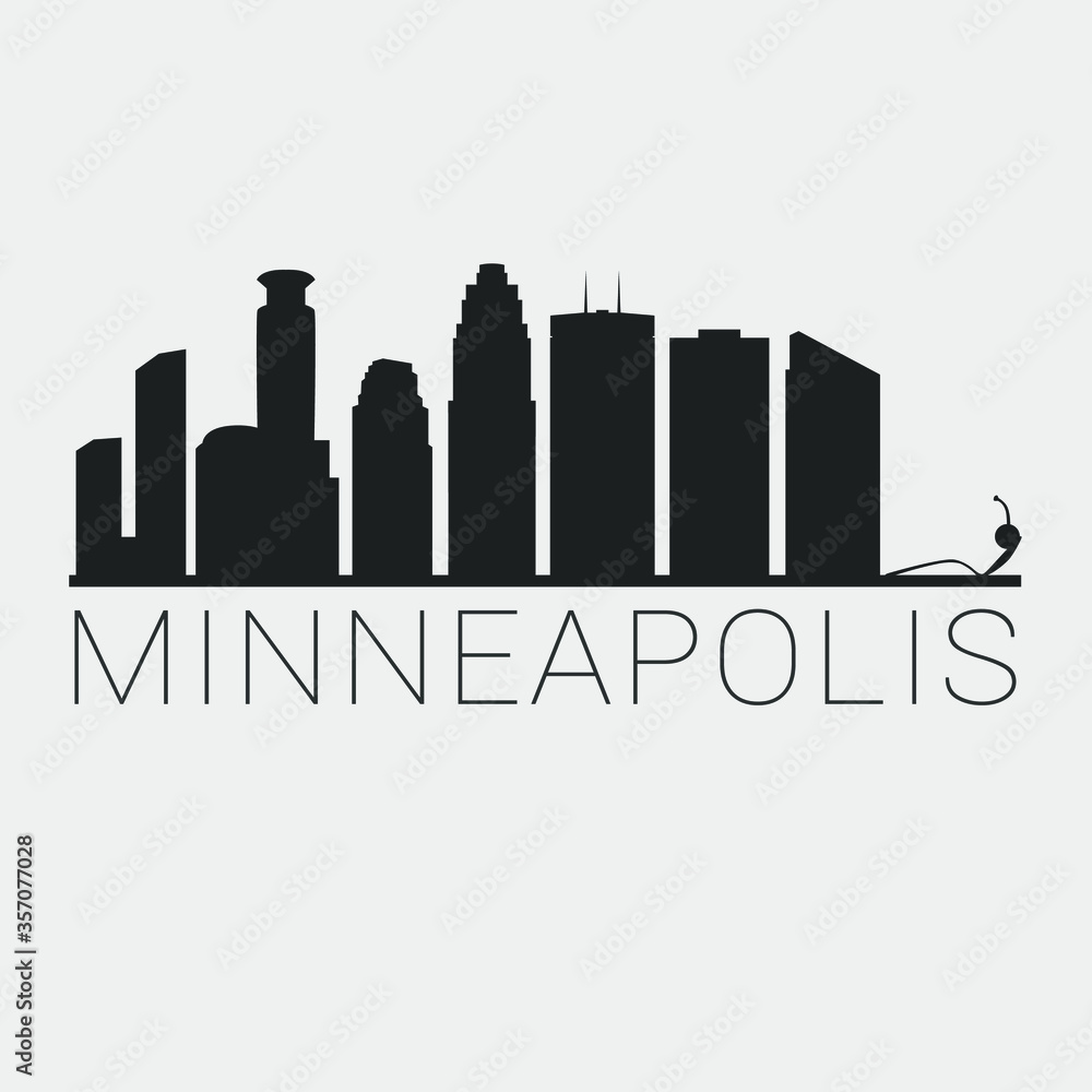 Minneapolis Minnesota. Skyline Silhouette City. Design Vector. Famous Monuments Tourism Travel. Buildings Tour Landmark.