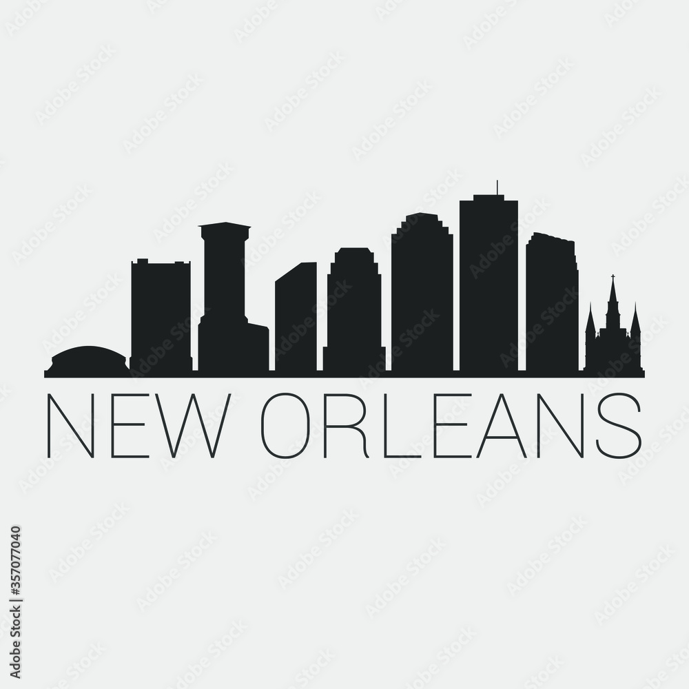 New Orleans Louisiana. Skyline Silhouette City. Design Vector. Famous Monuments Tourism Travel. Buildings Tour Landmark.