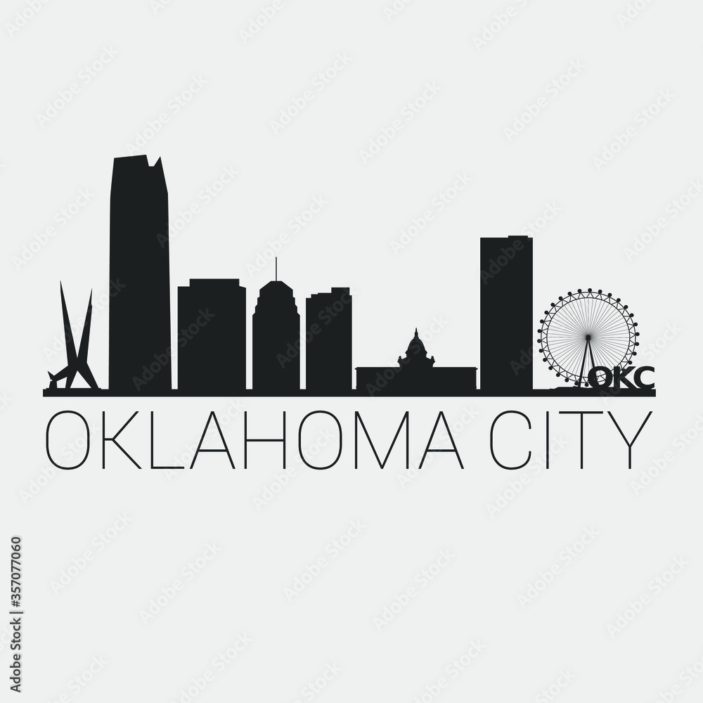 Oklahoma City. Skyline Silhouette City. Design Vector. Famous Monuments Tourism Travel. Buildings Tour Landmark.