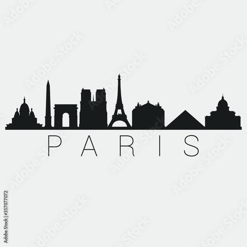 Paris France. Skyline Silhouette City. Design Vector. Famous Monuments Tourism Travel. Buildings Tour Landmark.