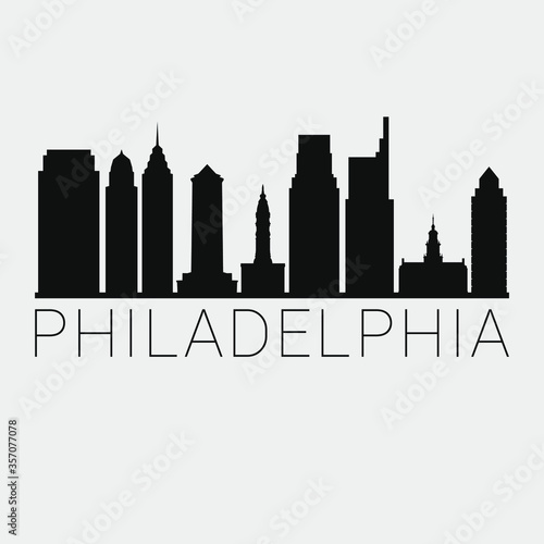 Philadelphia Pennsylvania. Skyline Silhouette City. Design Vector. Famous Monuments Tourism Travel. Buildings Tour Landmark.