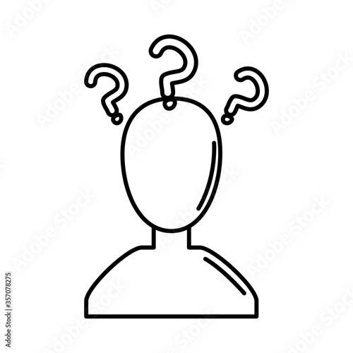 alzheimer disease, character and question mark, decrease in mental human ability line style icon