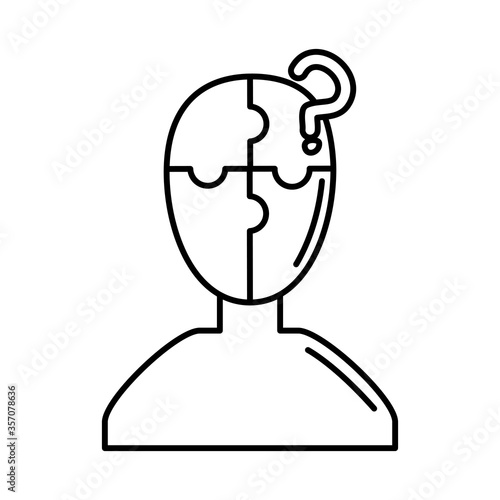 alzheimer disease, character puzzle and question mark, decrease in mental human ability line style icon