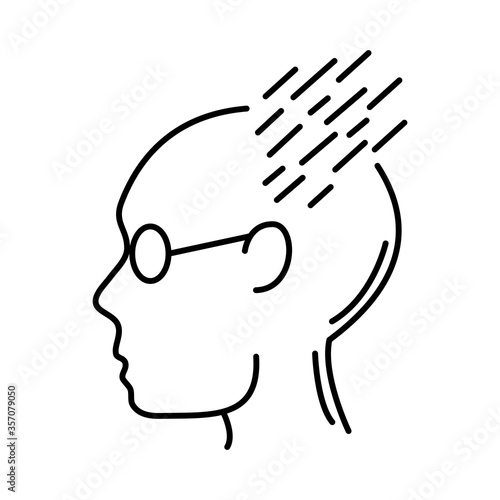 alzheimer disease, male profile silhouette apathy, decrease in mental human ability line style icon