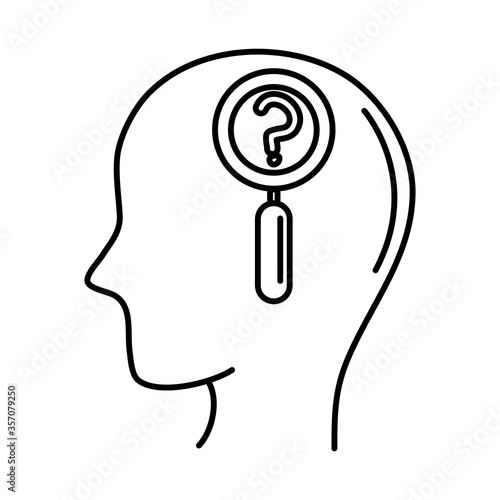 alzheimer disease, male profile silhouette question mark analysis, decrease in mental human ability line style icon