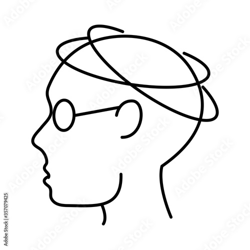 alzheimer disease, male profile silhouette incoordination, decrease in mental human ability line style icon