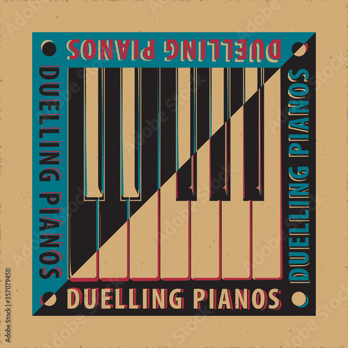 Duelling Pianos Avant Garde Poster Concept with Keys Inverted over Natural Yin Yang Style Composition and Logo Lettering - Black and White on Reverse Background - Graphic Silhouette Design