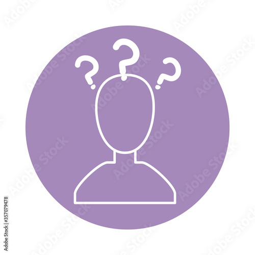 alzheimer disease, character and question mark, decrease in mental human ability color block style icon