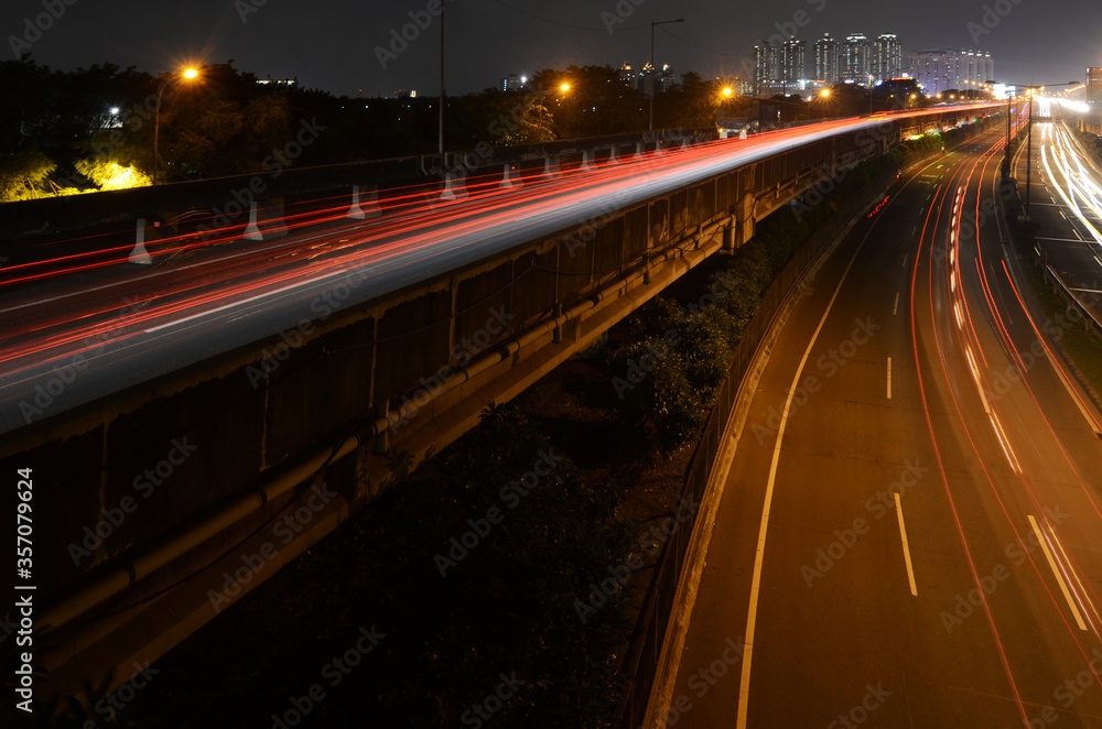 Light traffic in Jakarta, on highway at night