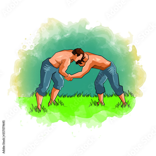 Traditional Turkish oil wrestlers wrestle on the grass