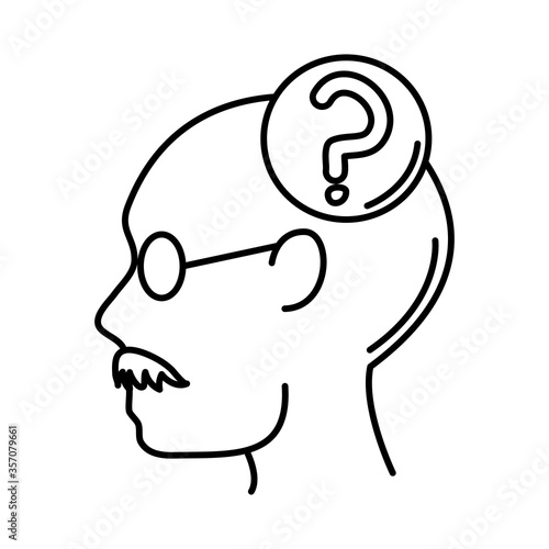 alzheimer disease, man profile question mark decrease in mental human ability line style icon