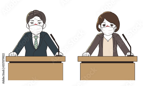 マスクの蒸れを気にしながら会見する