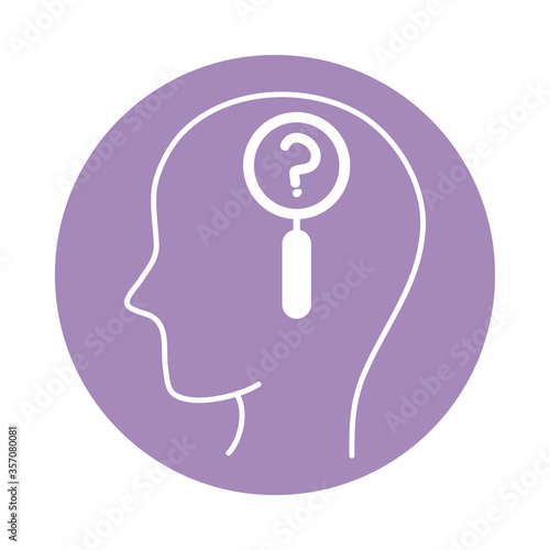 alzheimer disease, male profile silhouette question mark analysis, decrease in mental human ability color block style icon