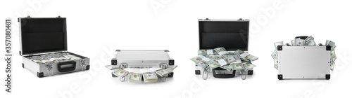 Tableau sur toile Set of suitcases with money on white background. Banner design
