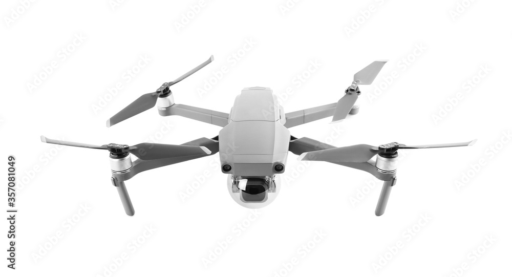 Modern drone with camera isolated on white Modern drone with camera isolated on white