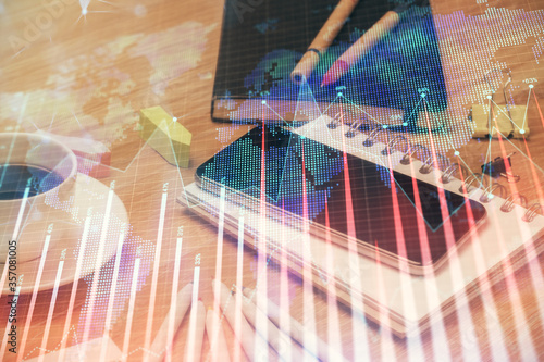 Wallpaper Mural Double exposure of forex chart drawing and cell phone background. Concept of financial trading Torontodigital.ca
