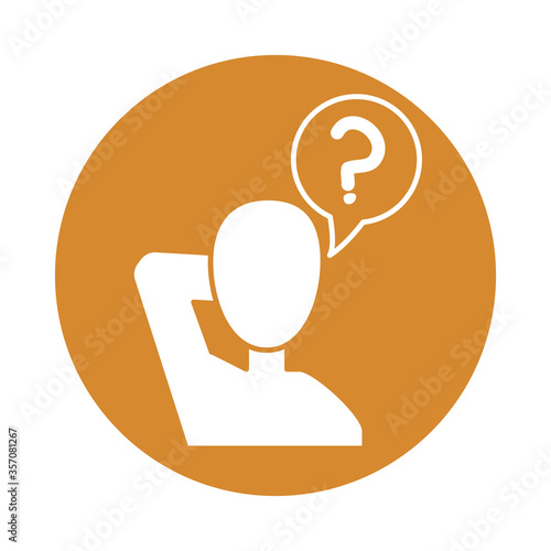 alzheimer disease, confused character question mark, decrease in mental human ability color block style icon