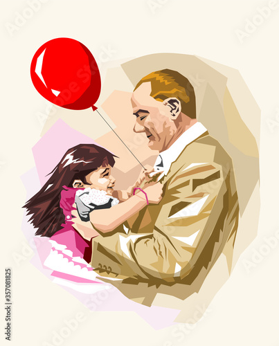 First of Turkey's President Ataturk, who is hugging the little girl lovingly photo