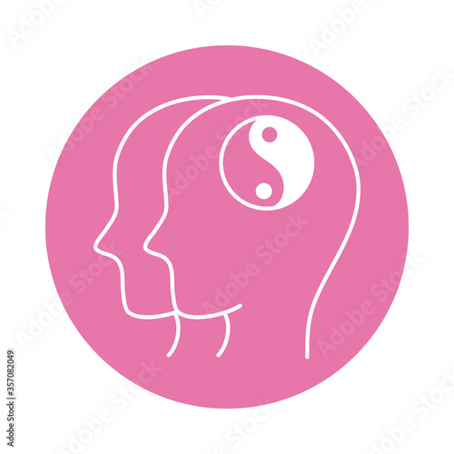 alzheimer disease, male profile silhouette brain process yin and yang, decrease in mental human ability color block style icon