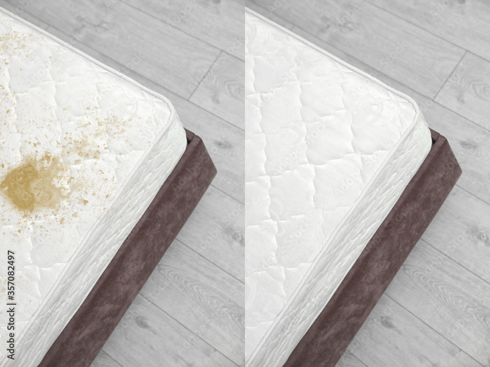Mattress before and after cleaning indoors Mattress before and after cleaning indoors