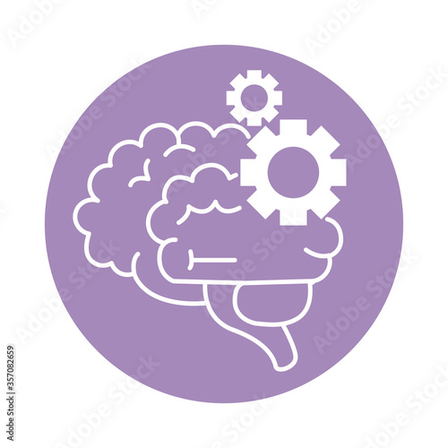 alzheimer disease, brain mechanic function gears, decrease in mental human ability color block style icon