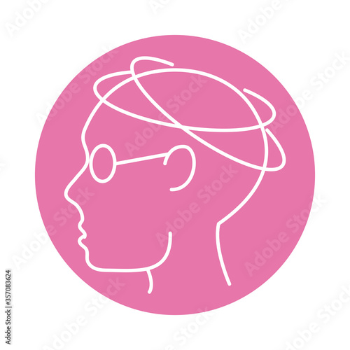 alzheimer disease, male profile silhouette incoordination, decrease in mental human ability color block style icon