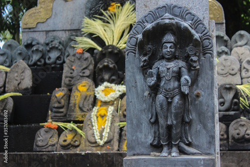 Statues of Naga Devta (Nag Dev) or Serpent God, Worshipped in South India. Naga-Panchami. Kul Devata. Local God. South Indian Temple. Black Granite Sculpture, Mangalore. Naag Mandir. Tulu Nadu. Many.