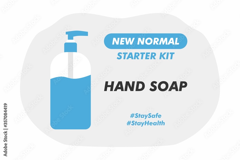 New Normal Starter Kit - Hand Soap - Vector Flat Design Illustration : Suitable for Lifestyle Theme, Education Theme, Health / Medical Theme, Infographics and Other Graphic Related Assets. New Normal Starter Kit - Hand Soap - Vector Flat Design Illustration : Suitable for Lifestyle Theme, Education Theme, Health / Medical Theme, Infographics and Other Graphic Related Assets.