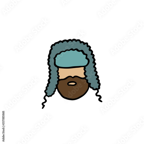 bearded man in ear-flap doodle icon, vector illustration