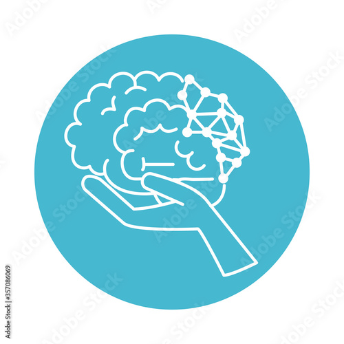 alzheimer disease, hand with brain decrease in mental human ability color block style icon