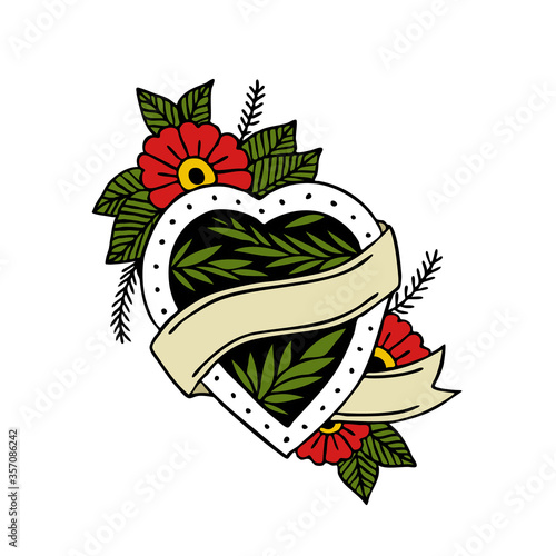 heart traditional tattoo flash, vector illustration
