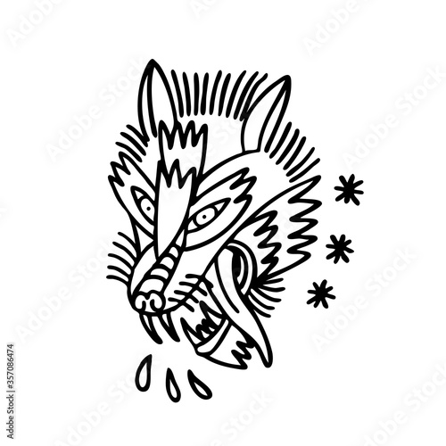 wolf traditional tattoo flash, vector illustration