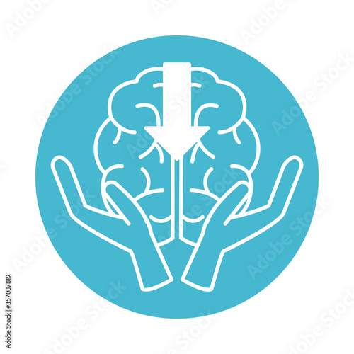 alzheimer disease, hands holding brain, decrease in mental human ability color block style icon