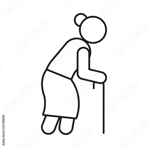 pictogram old woman walking with a cane, line style