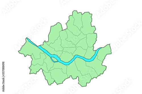 Map of Seoul with zone boundaries. Colored vector illustration.