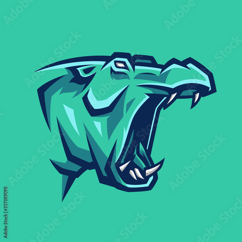 Angry Hippo Head Mascot Logo Illustration