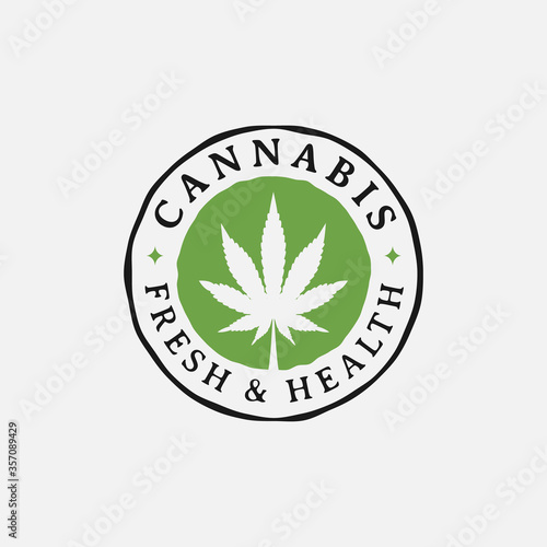 Vintage retro cannabis marijuana hemp leaf farm cultivation logo design